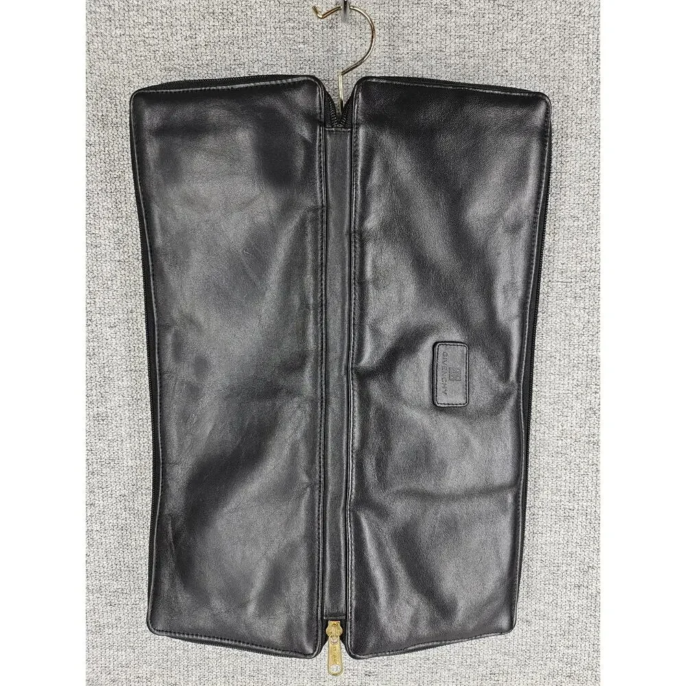GIVENCHY VINTAGE BLACK COWHIDE LEATHER HANGING TIE HOLDER TRAVEL CASE ZIP BIFOLD